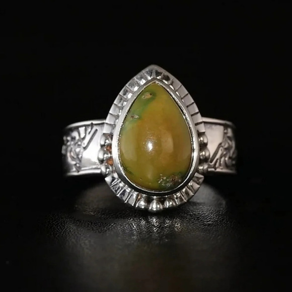 Sonoran Gold Turquoise Solitaire Ring In 925 Sterling Silver - Picture 6 of 7